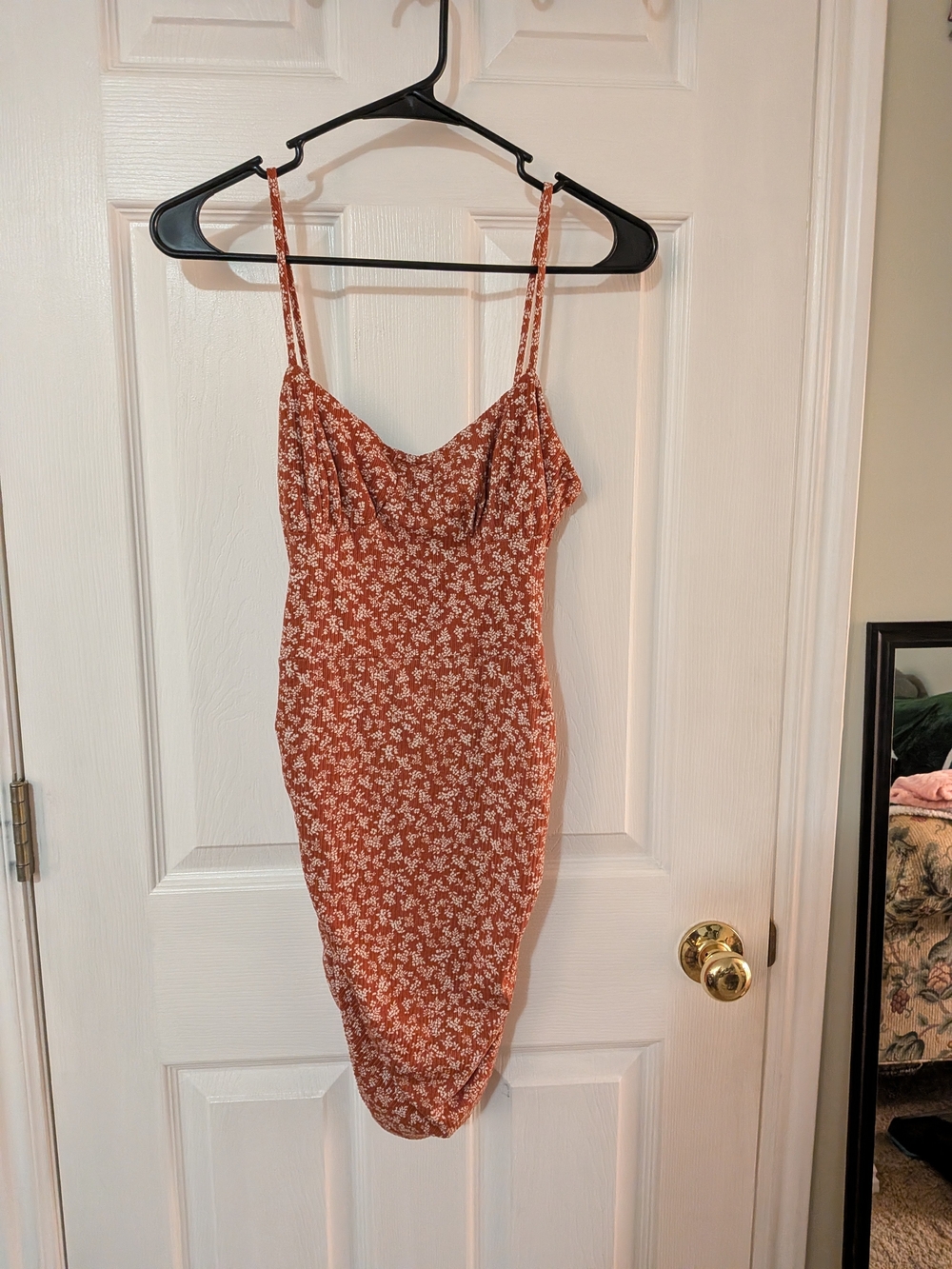 Rust Floral Spaghetti-Strap Bodycon Dress